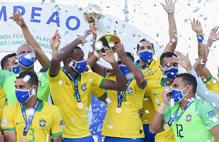 Brazilian soccer team celebrating victories in the world cup